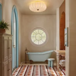 Round White Silk Scalloped Cage Ceiling Light