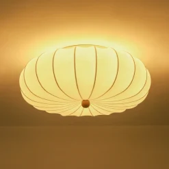 Round White Silk Scalloped Cage Ceiling Light