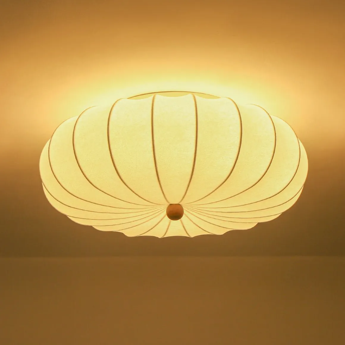 Round White Silk Scalloped Cage Ceiling Light