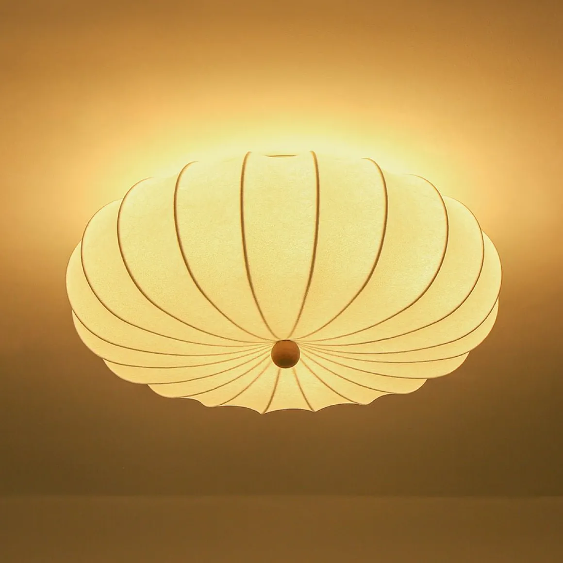 Round White Silk Scalloped Cage Ceiling Light