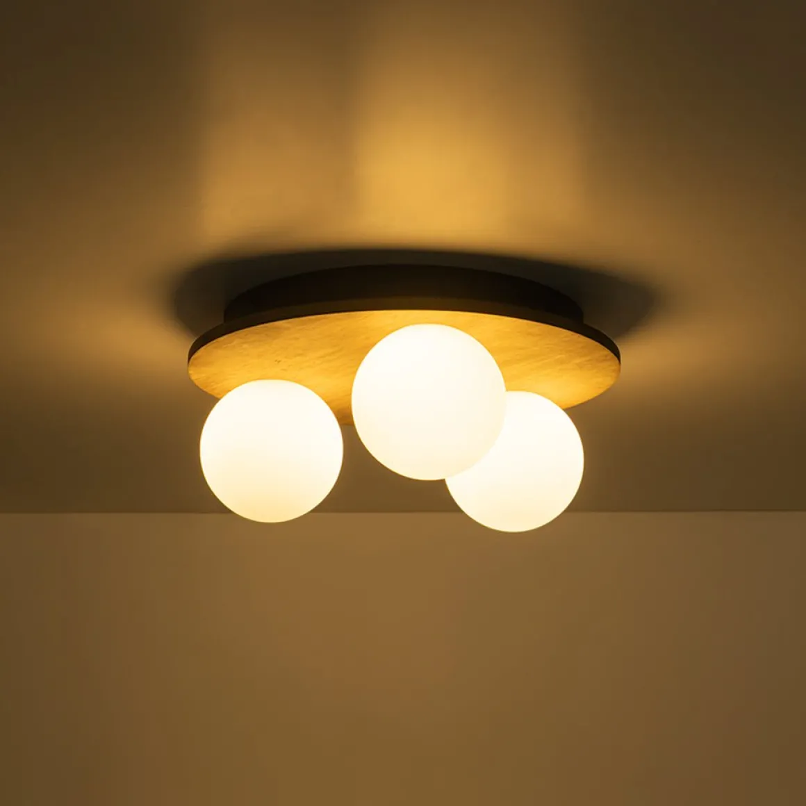 Rural Frosted Glass Globe Wooden Round Semi Flush Mount