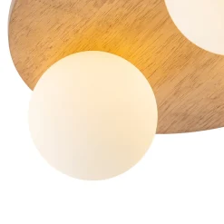 Rural Frosted Glass Globe Wooden Round Semi Flush Mount