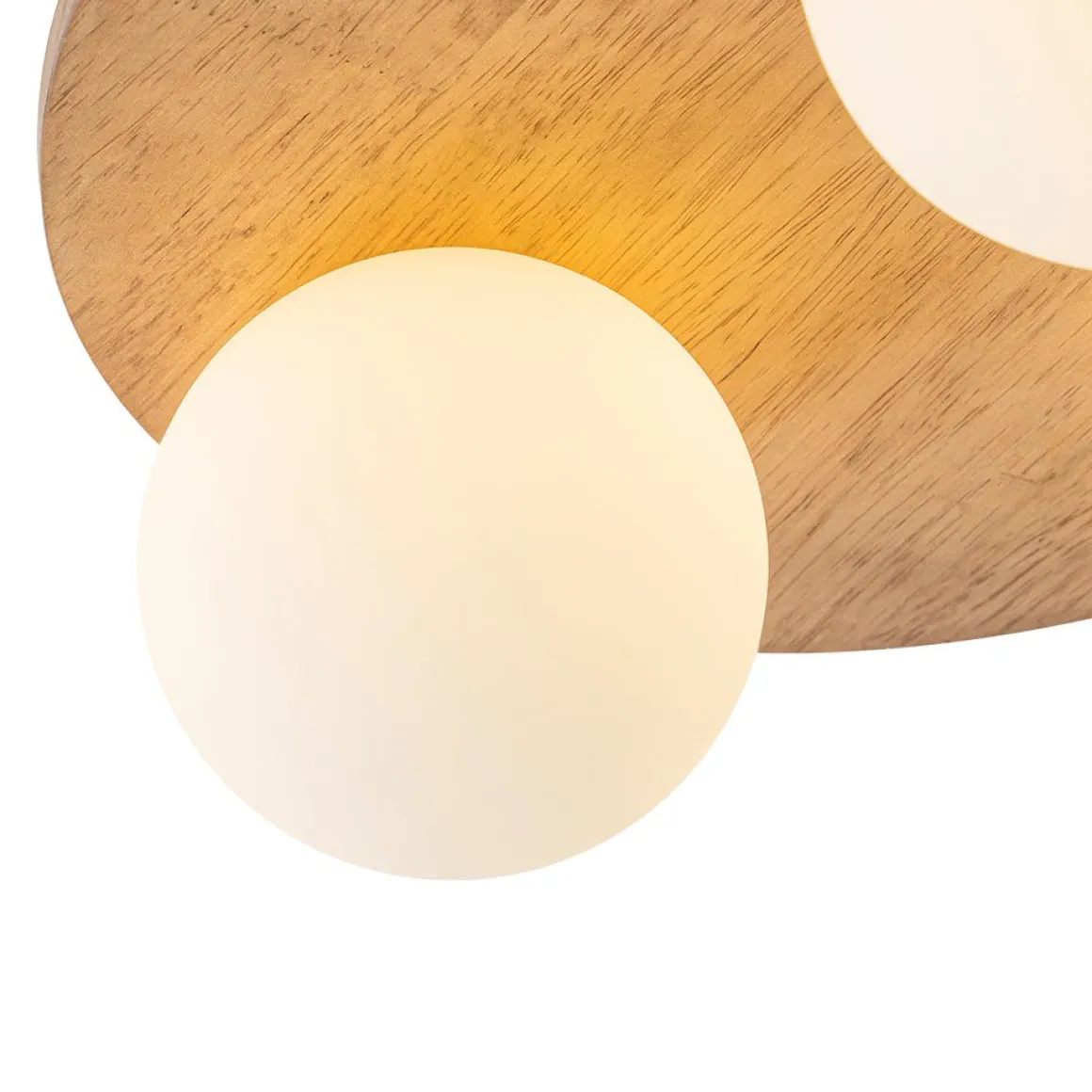 Rural Frosted Glass Globe Wooden Round Semi Flush Mount