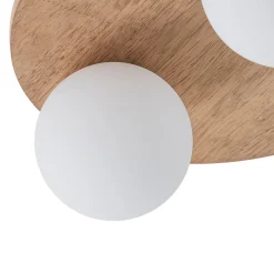 Rural Frosted Glass Globe Wooden Round Semi Flush Mount