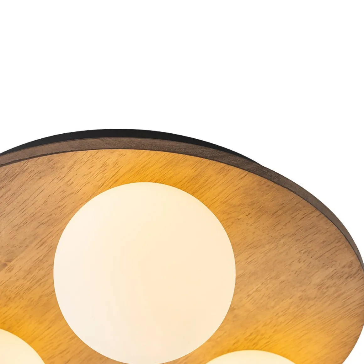 Rural Frosted Glass Globe Wooden Round Semi Flush Mount