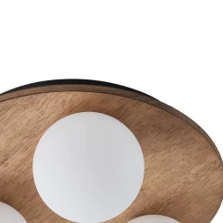 Rural Frosted Glass Globe Wooden Round Semi Flush Mount