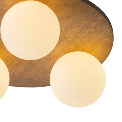 Rural Frosted Glass Globe Wooden Round Semi Flush Mount