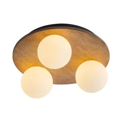 Rural Frosted Glass Globe Wooden Round Semi Flush Mount