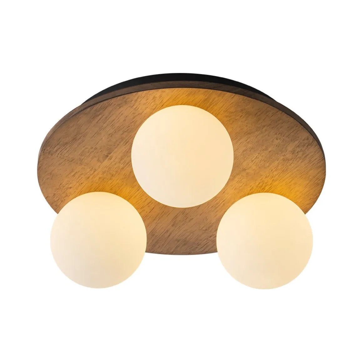 Rural Frosted Glass Globe Wooden Round Semi Flush Mount