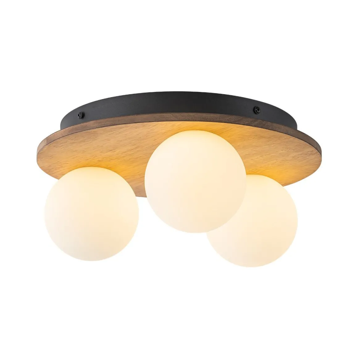 Rural Frosted Glass Globe Wooden Round Semi Flush Mount