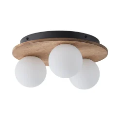 Rural Frosted Glass Globe Wooden Round Semi Flush Mount