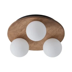 Rural Frosted Glass Globe Wooden Round Semi Flush Mount