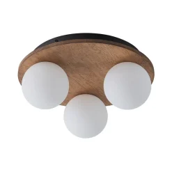 Rural Frosted Glass Globe Wooden Round Semi Flush Mount