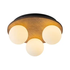 Rural Frosted Glass Globe Wooden Round Semi Flush Mount