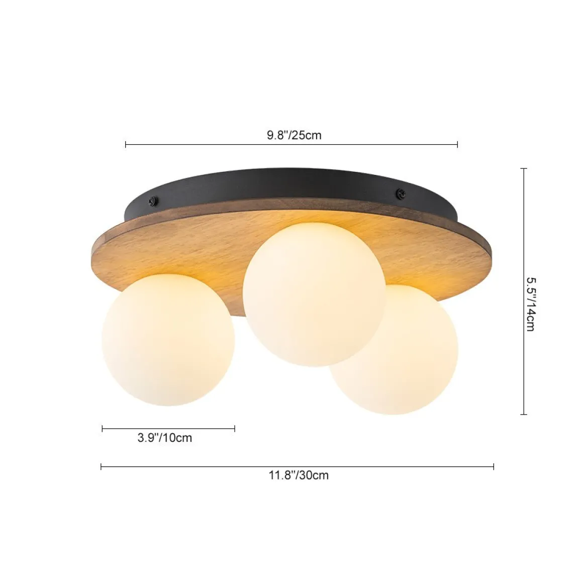 Rural Frosted Glass Globe Wooden Round Semi Flush Mount