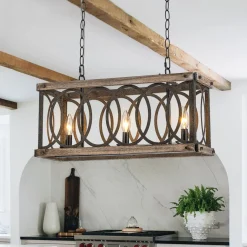 Rustic Aged Wooden Rectangle Box Kitchen Island Pendant