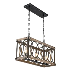 Rustic Aged Wooden Rectangle Box Kitchen Island Pendant