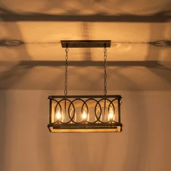 Rustic Aged Wooden Rectangle Box Kitchen Island Pendant