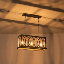 Rustic Aged Wooden Rectangle Box Kitchen Island Pendant