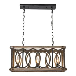 Rustic Aged Wooden Rectangle Box Kitchen Island Pendant