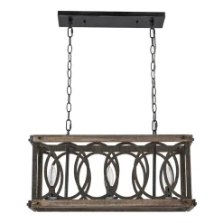 Rustic Aged Wooden Rectangle Box Kitchen Island Pendant