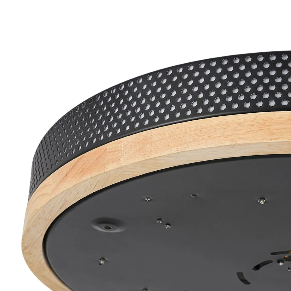 Rustic Black Mesh Wooden Dimmable LED Round Ceiling Light