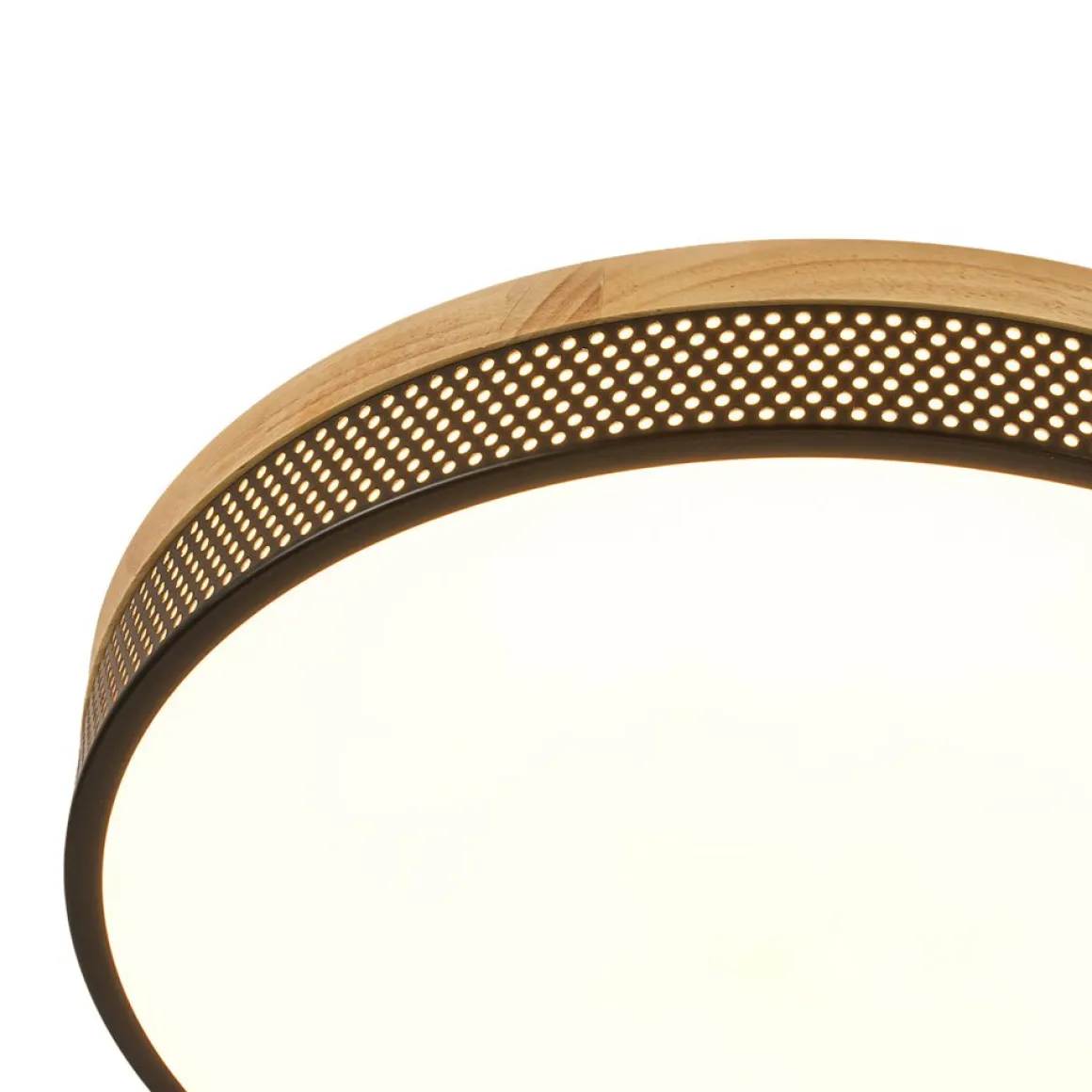 Rustic Black Mesh Wooden Dimmable LED Round Ceiling Light
