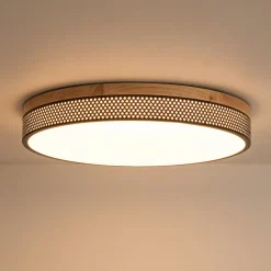 Rustic Black Mesh Wooden Dimmable LED Round Ceiling Light