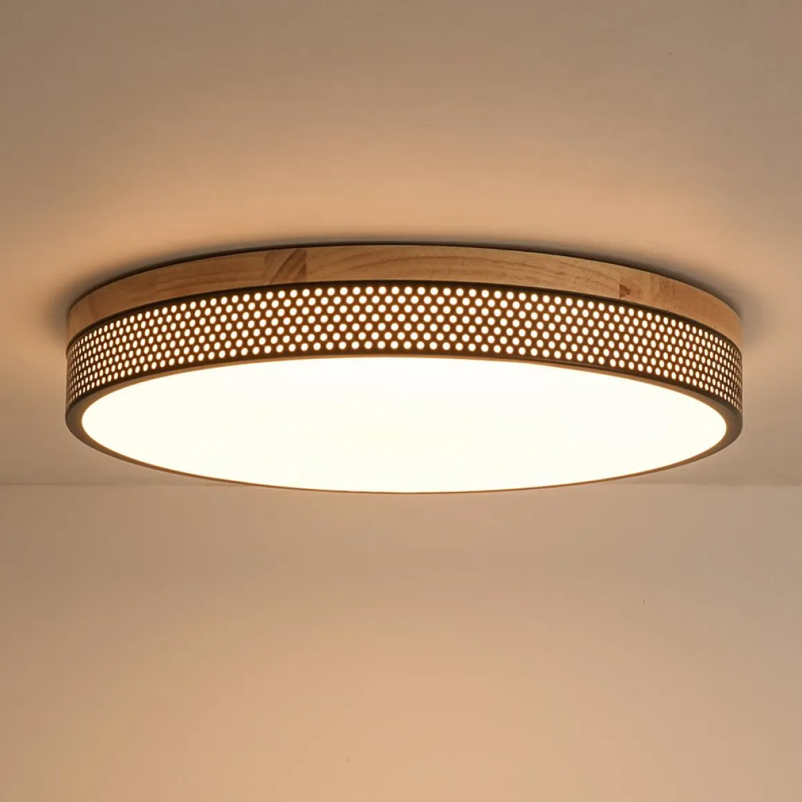 Rustic Black Mesh Wooden Dimmable LED Round Ceiling Light