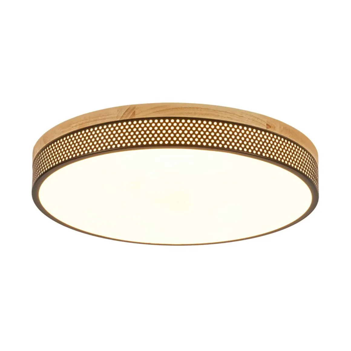 Rustic Black Mesh Wooden Dimmable LED Round Ceiling Light