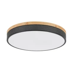 Rustic Black Mesh Wooden Dimmable LED Round Ceiling Light