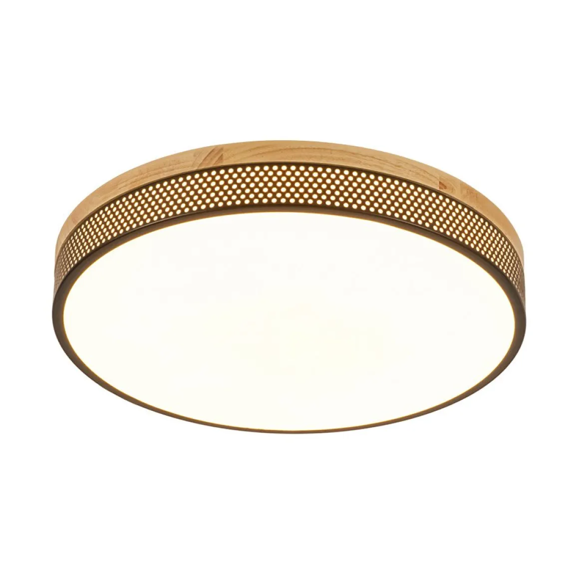 Rustic Black Mesh Wooden Dimmable LED Round Ceiling Light