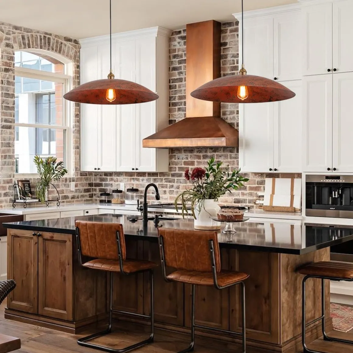 Rustic Brown 1-Light Oversized Flat Dome Pendant Light