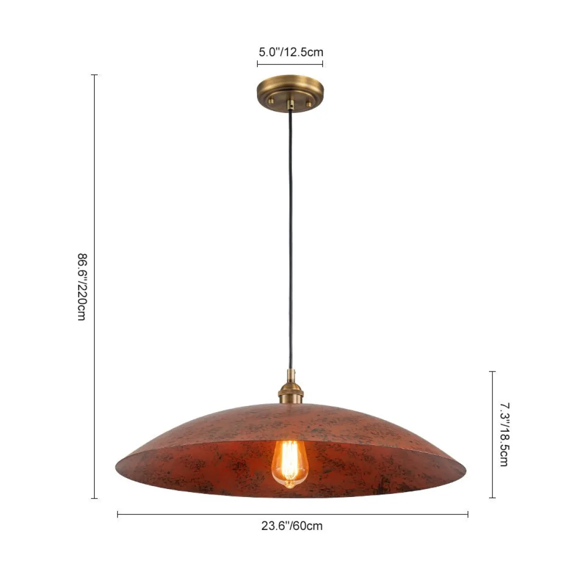Rustic Brown 1-Light Oversized Flat Dome Pendant Light