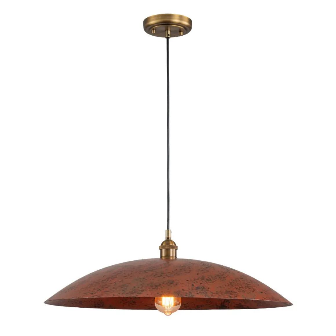 Rustic Brown 1-Light Oversized Flat Dome Pendant Light