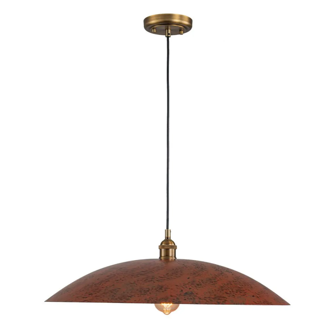 Rustic Brown 1-Light Oversized Flat Dome Pendant Light