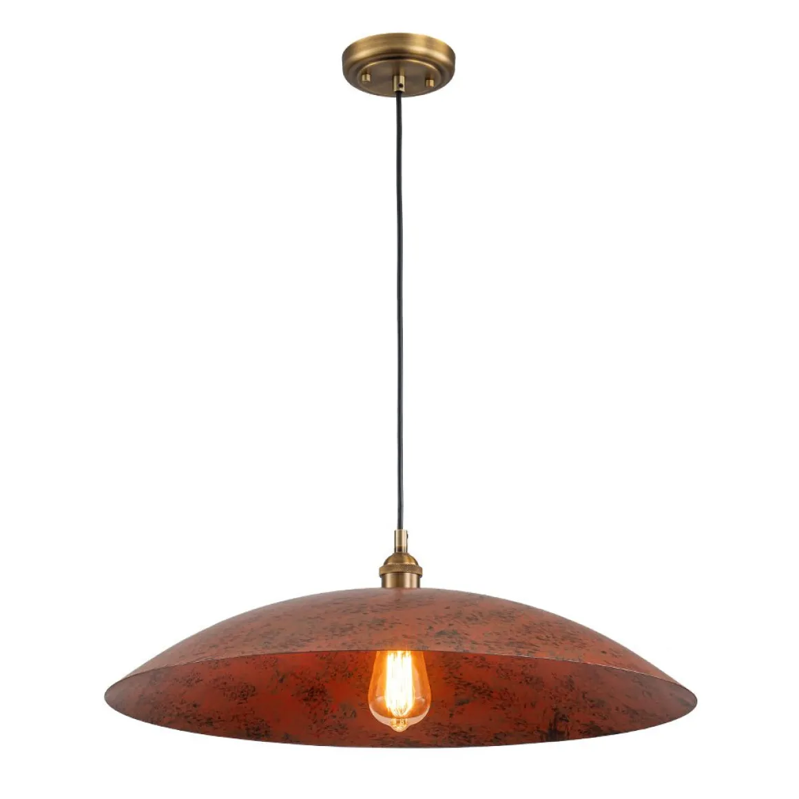 Rustic Brown 1-Light Oversized Flat Dome Pendant Light