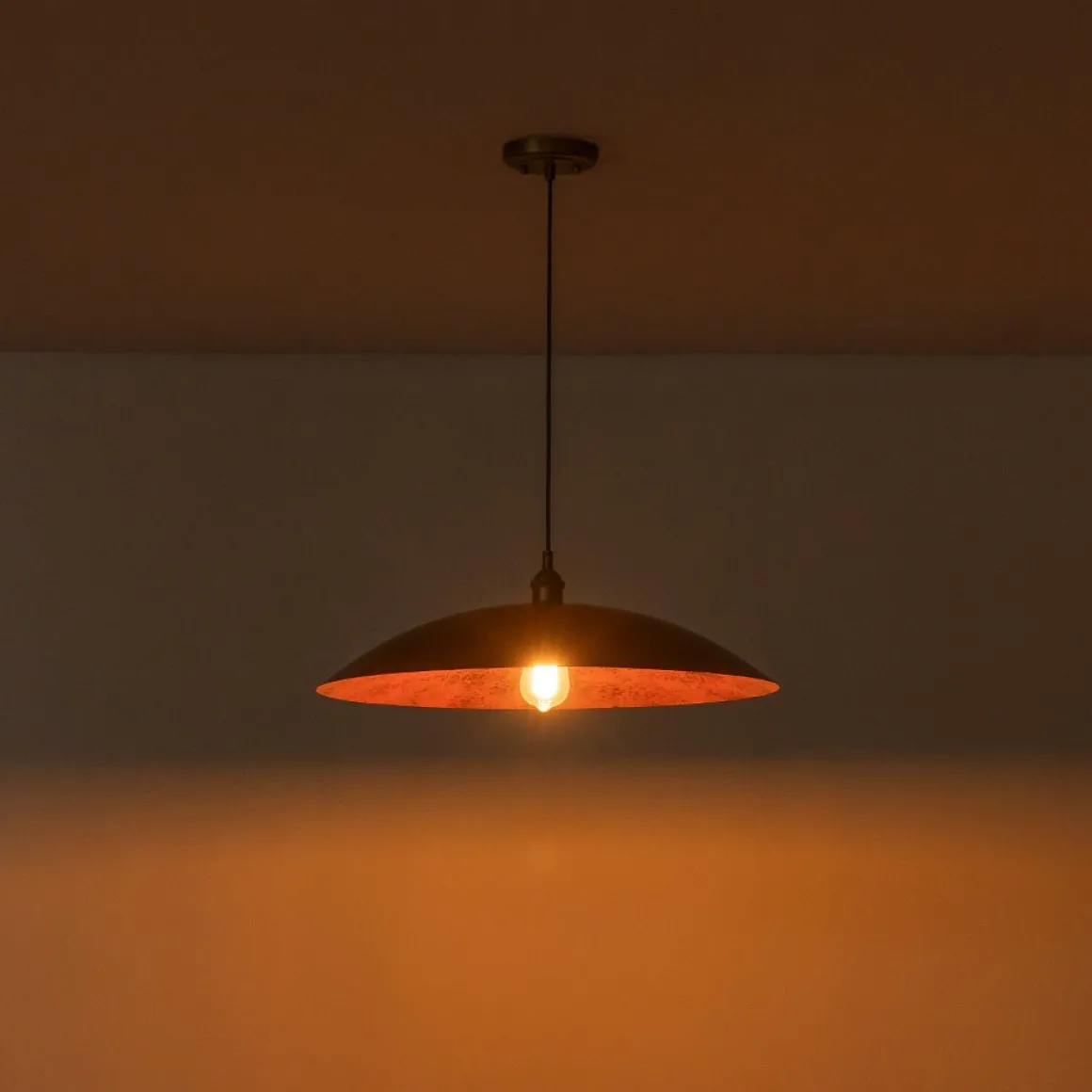 Rustic Brown 1-Light Oversized Flat Dome Pendant Light
