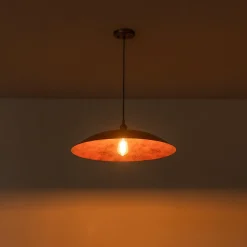 Rustic Brown 1-Light Oversized Flat Dome Pendant Light