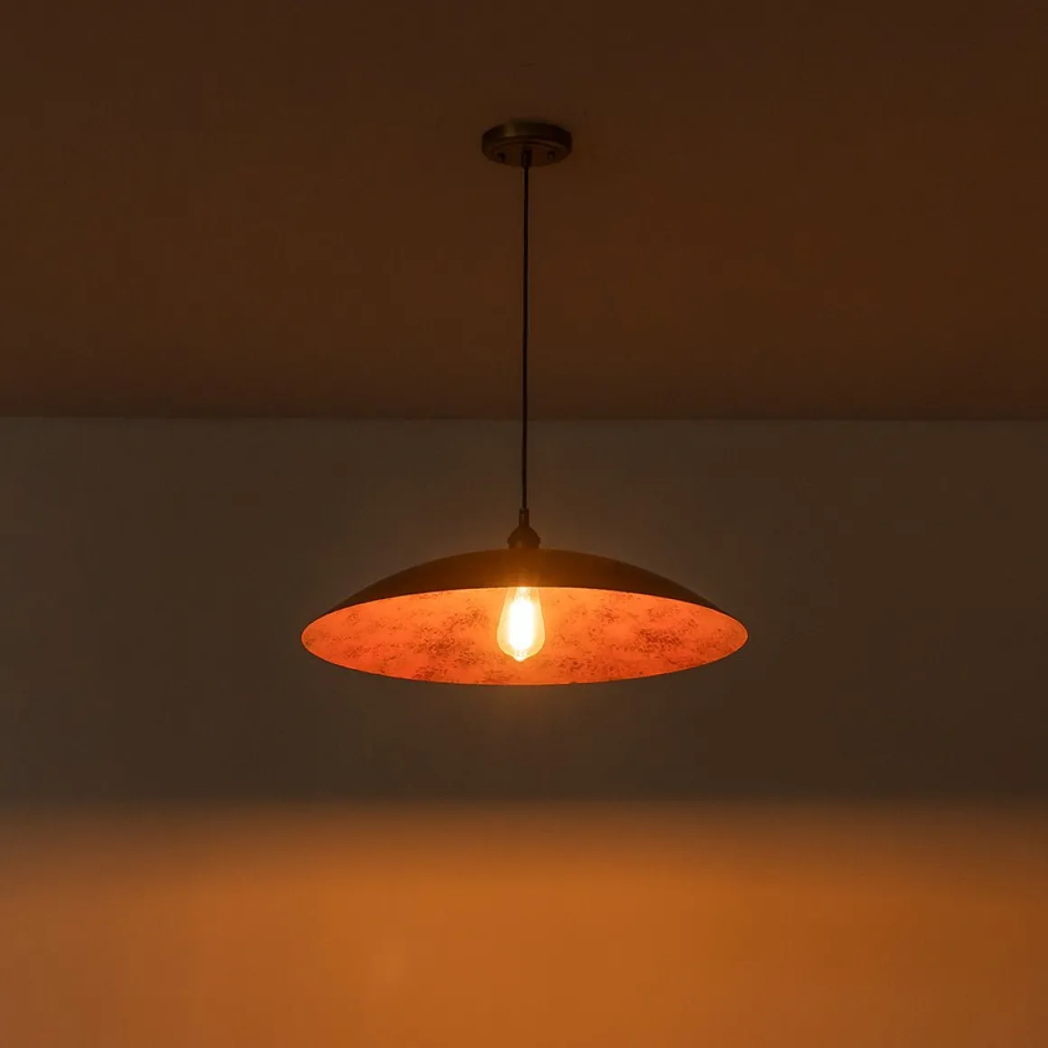 Rustic Brown 1-Light Oversized Flat Dome Pendant Light