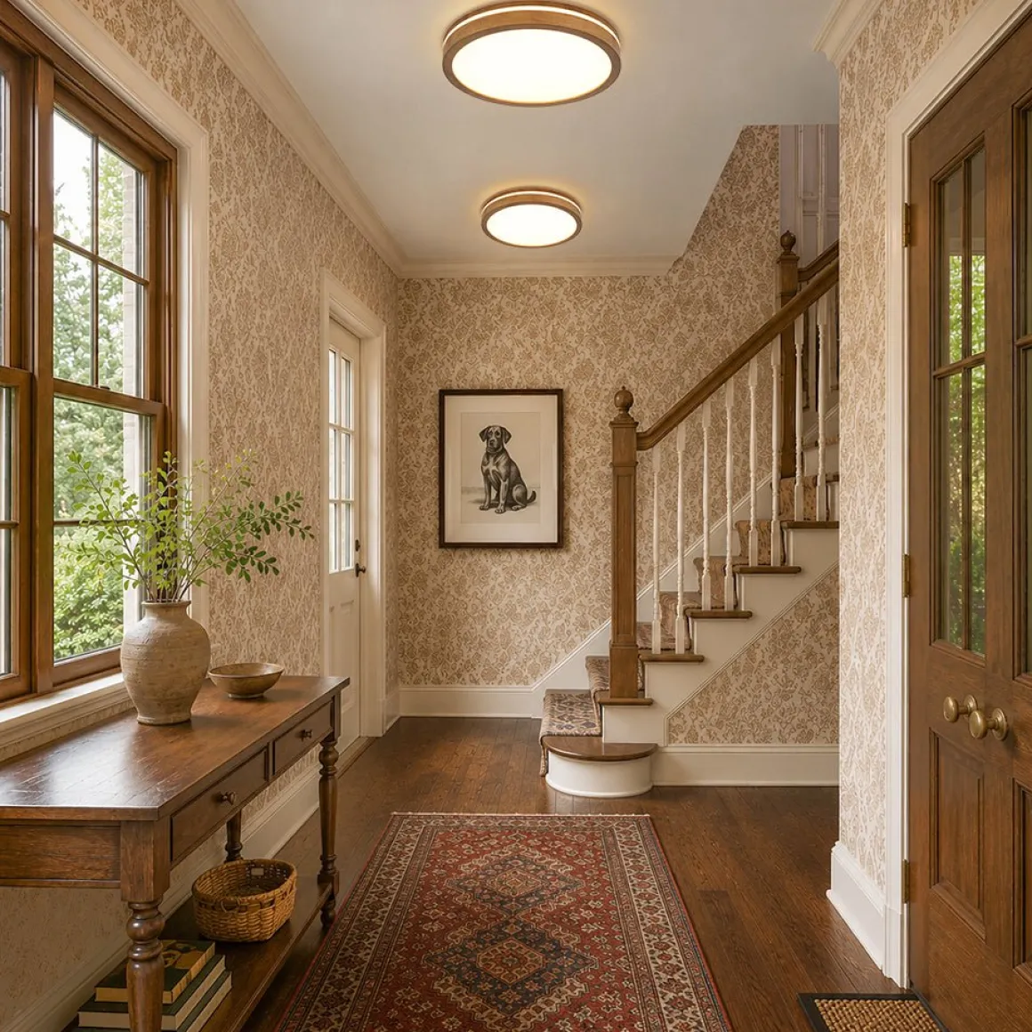 Rustic Dimmable LED Walnut Wooden Round Ceiling Light