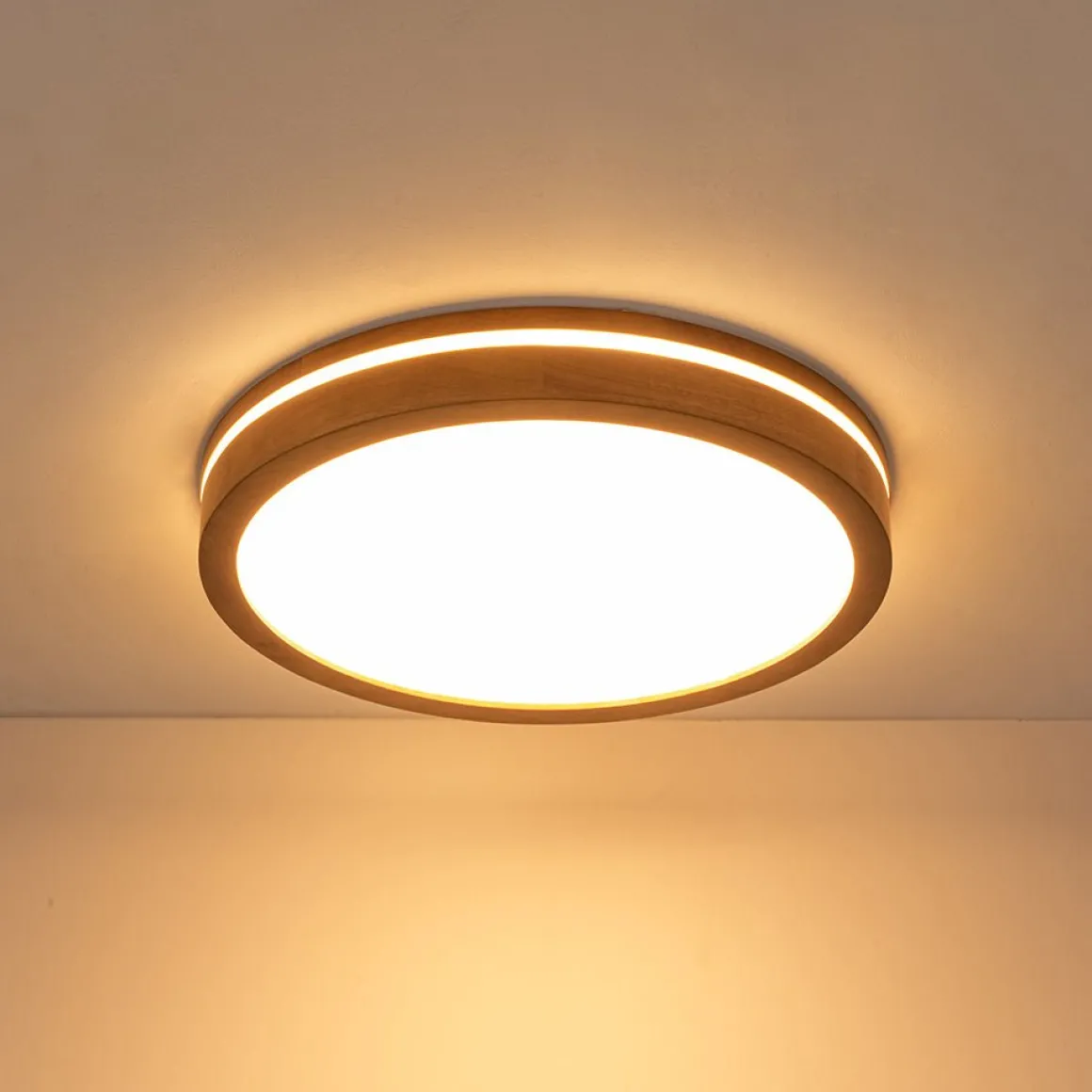 Rustic Dimmable LED Walnut Wooden Round Ceiling Light