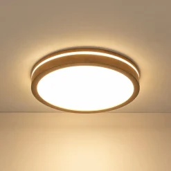 Rustic Dimmable LED Walnut Wooden Round Ceiling Light
