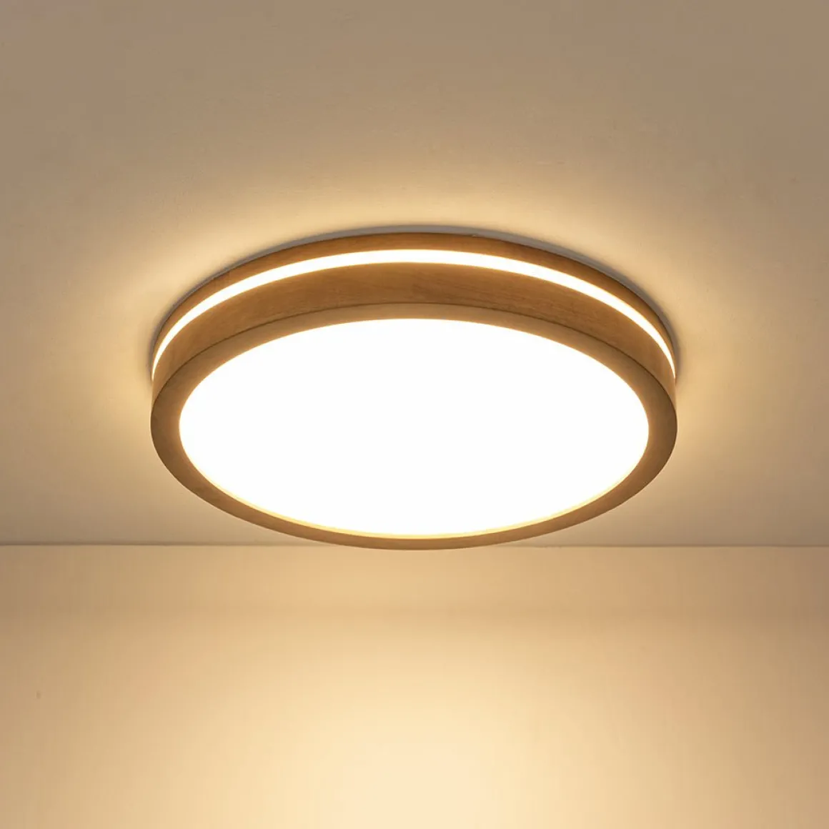 Rustic Dimmable LED Walnut Wooden Round Ceiling Light