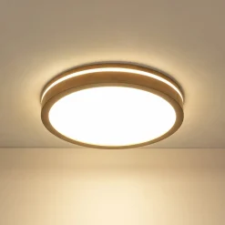 Rustic Dimmable LED Walnut Wooden Round Ceiling Light