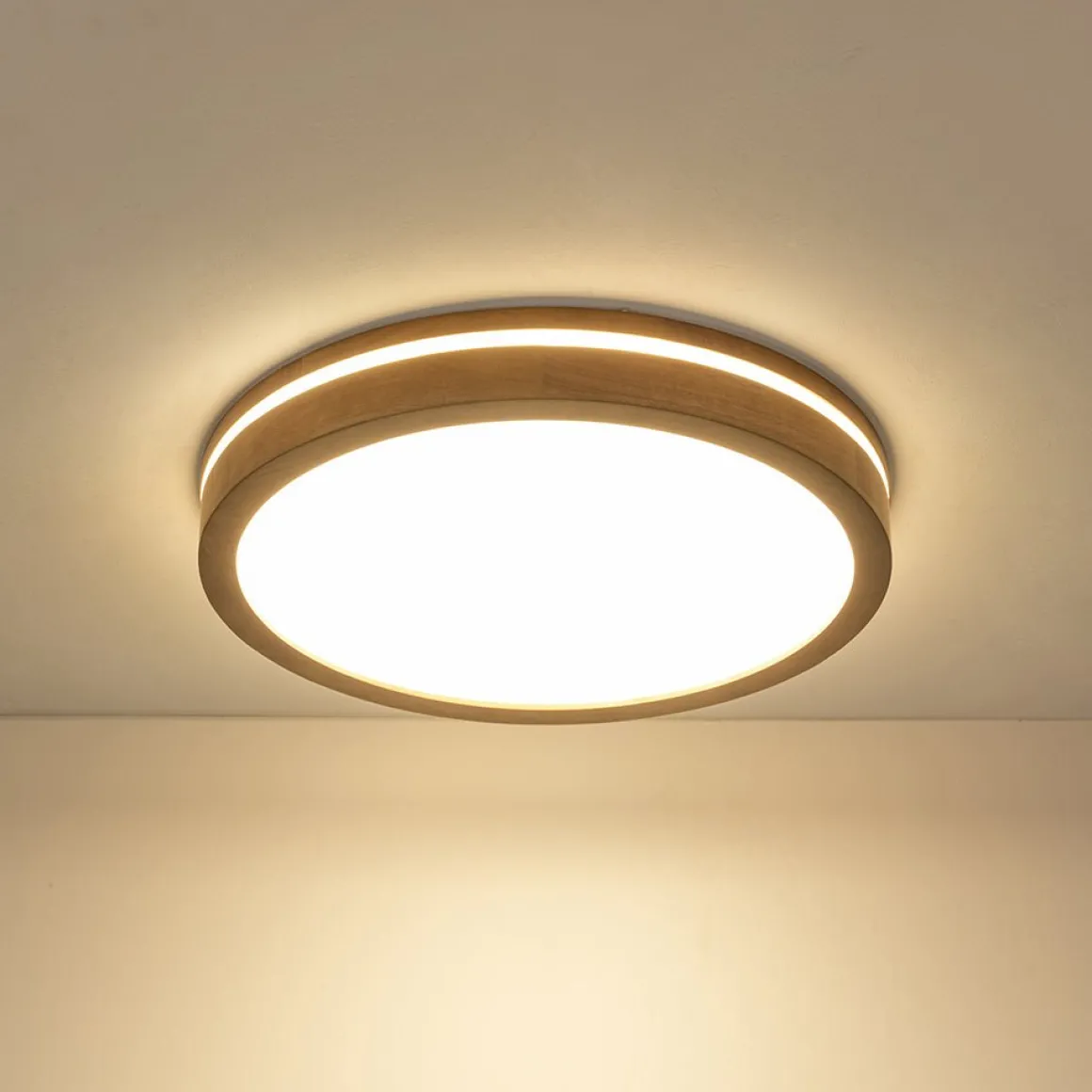 Rustic Dimmable LED Walnut Wooden Round Ceiling Light