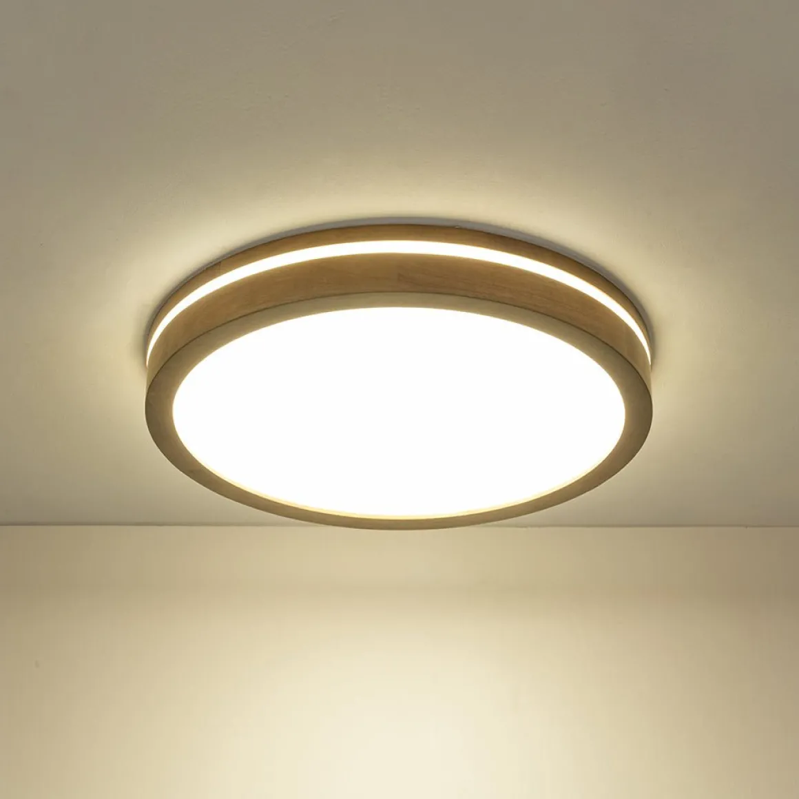 Rustic Dimmable LED Walnut Wooden Round Ceiling Light