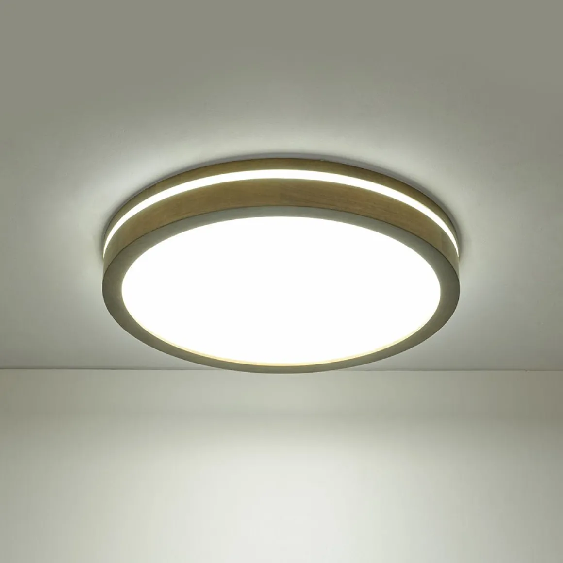 Rustic Dimmable LED Walnut Wooden Round Ceiling Light