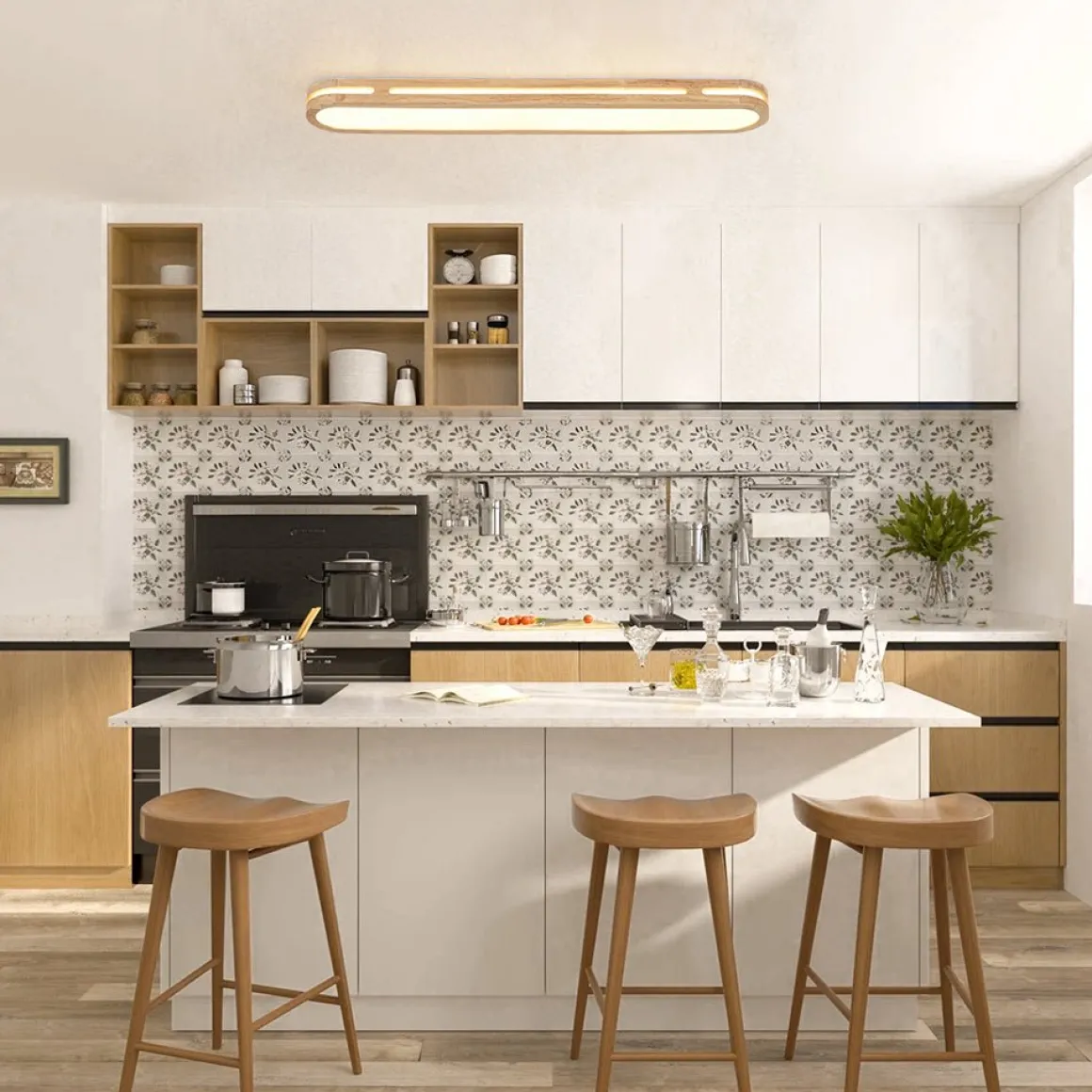 Rustic Dimmable LED Wood Oval Flush Mount Light