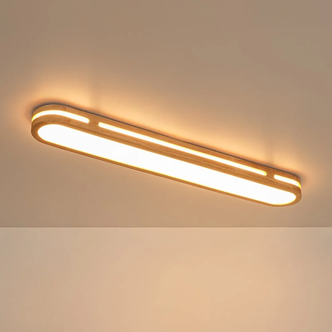 Rustic Dimmable LED Wood Oval Flush Mount Light